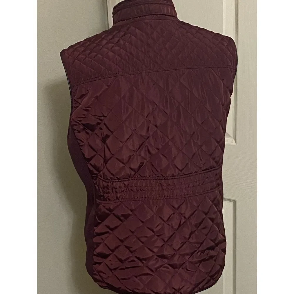 Cavalini Burgundy‎ Quilted Zip-Up Vest Women's Outerwear Sleeveless Jacket